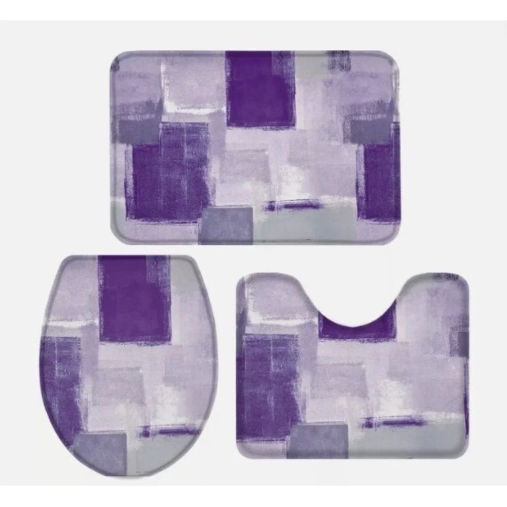 Bathroom Rugs Set Purple, Lavendar, Blue, Green and Grey 3 Piece #044